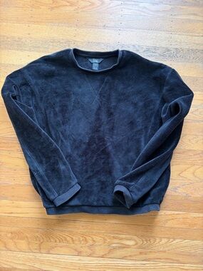 Athleta Girl size XL Black Velour Crewneck Pullover Fleece Sweatshirt